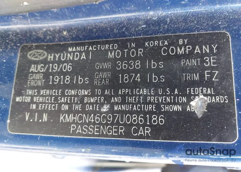 2007 Hyundai Accent Gls z USA, uszkodzony, nr VIN KMHCN46C97U086186